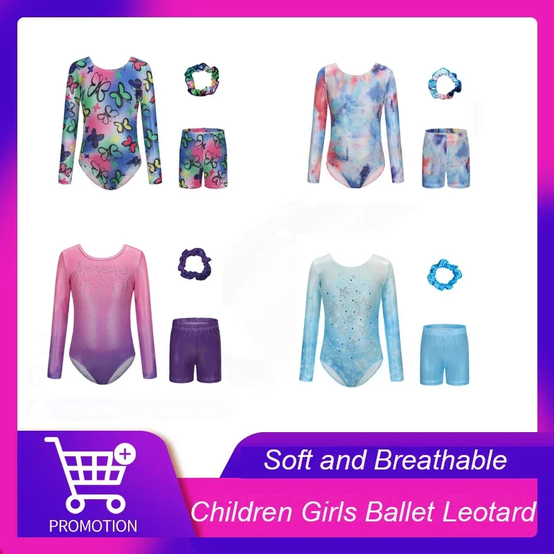 Gymnastiekpakjes voor meisjes 3-delig dans Unitard kinderen peuter atletische tuimeloutfits met korte haarbanden schaatsbodysuit