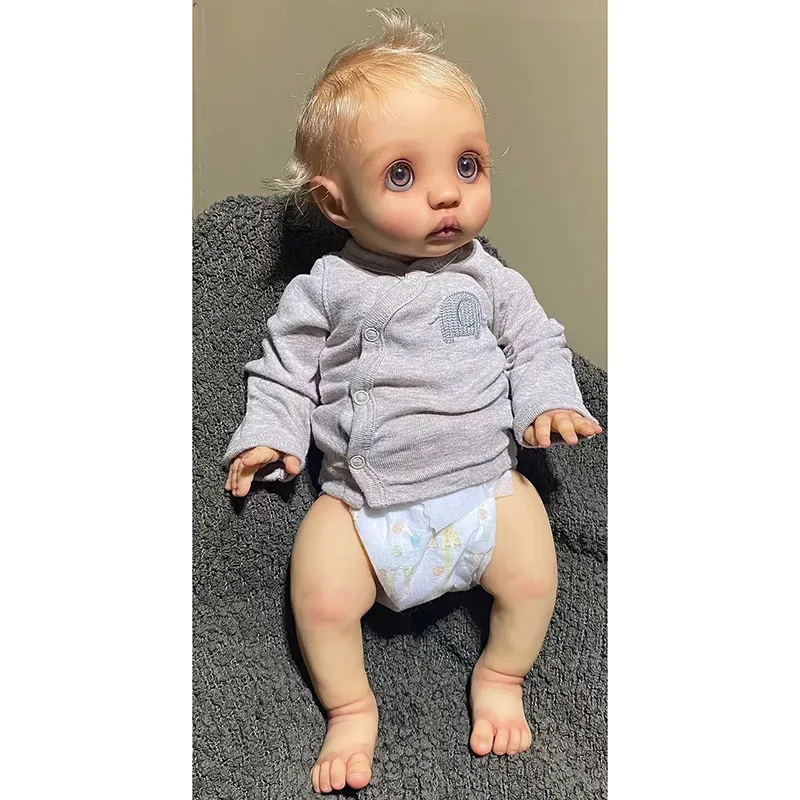 

40CM Silicone Baby Doll Reborn Peeka with Blonde Curly Hair Lifelike Newborn Baby Girl 3D Skin with Visible Veins Bonecas Bebe