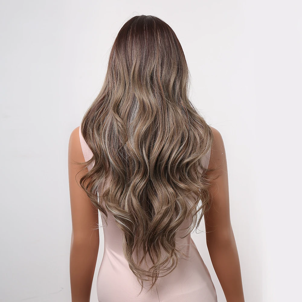 GEMMA شقراء تسليط الضوء على شعر مستعار بني الاصطناعية طويلة متموجة الباروكات للنساء المظهر الطبيعي شعر مستعار تأثيري حزب الباروكات مقاومة للحرارة #4