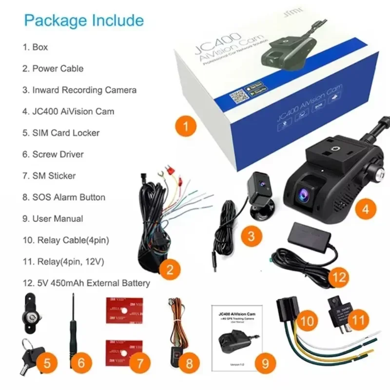 In stock  Jimi JC400 Concox AI Live Streaming Video 4G Sim Card Gps tracker Wifi Hotspot AiVision Dashcam Division Camera Car view 6