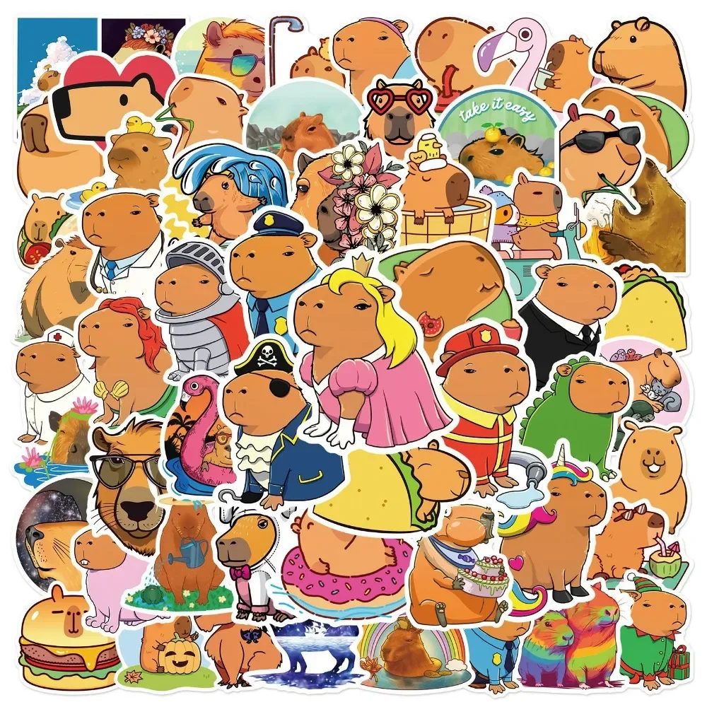 Capybara Cartoon Stickers Lovely Cartoon Capybara Waterproof Stickers Student Stationery Stickers 50 Pieces