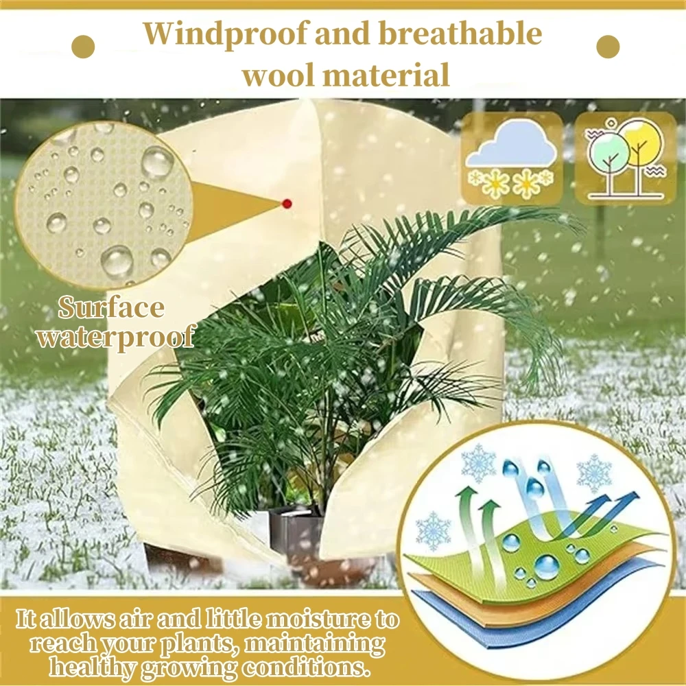 Winter Protection Bag for Plant Strong Frost Protection Plant Cover Tree Covers with Zip Drawstring Breathable Beige