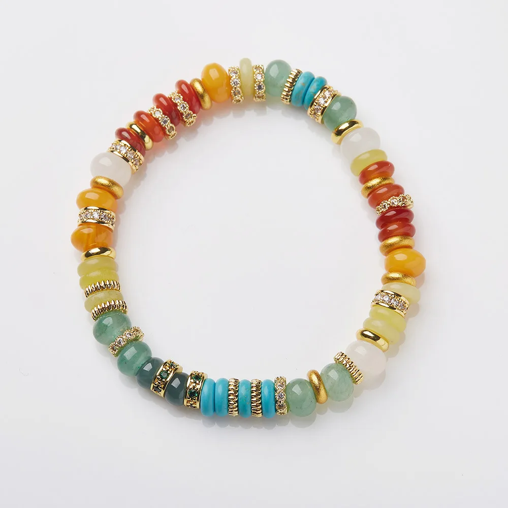 Natural Dopamine Rainbow Multi Gem Tablet Bead Bracelet High End BFF Jewelry Perfect Festival Gift Fashion Accessory