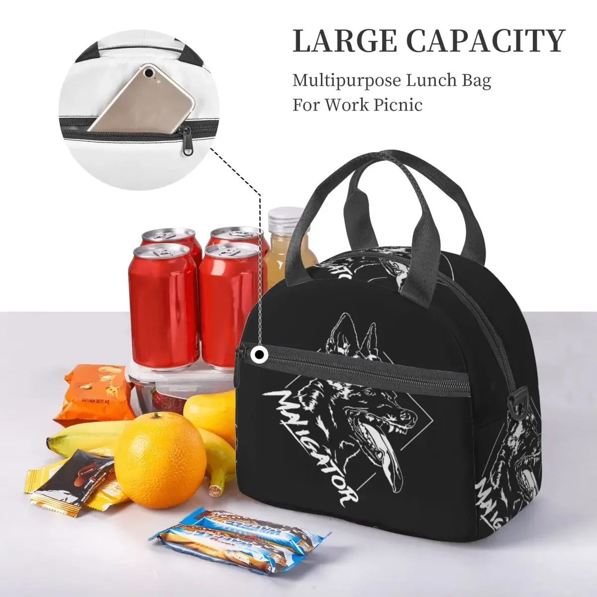 Maligator Belgian Shepherd Dog Malinois Portrait Insulated Lunch Bag for Women Children Leakproof Food Boxes Thermal Lunch Box