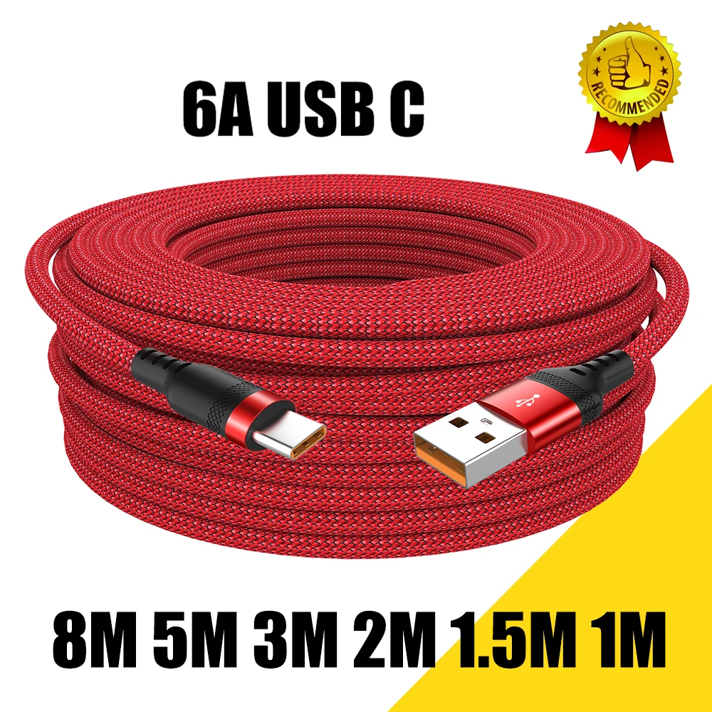 New USB Type C Extended 8-Meter USB C 6A Super-Charging Cable Suitable For Huawei Xiaomi Vivo OnePlus And Leeco Phone Data Cable