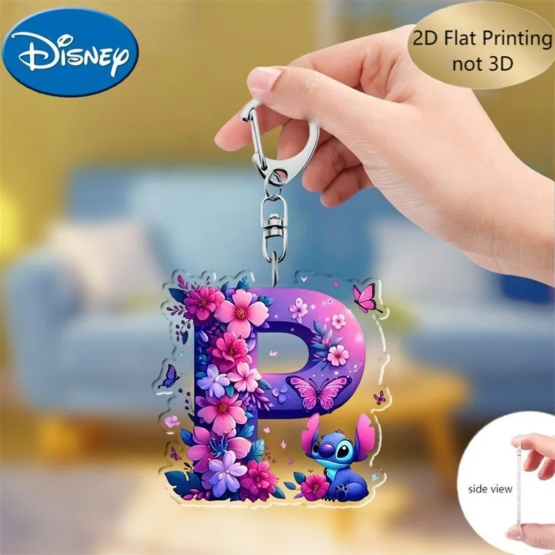 

Disney Lilo & Stitch акриловый мультяшный брелок 2 дюйма A-Z с английскими буквами имени фиолетовый кулон автомобильное зеркало заднего вида подарок для мальчиков и девочек