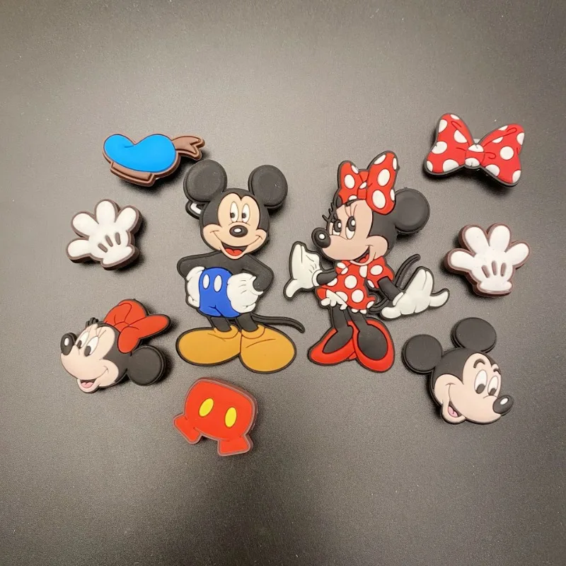 9Pcs Disney Cartoon Mickey Minnie Shoe Charms for Clogs Bubble Slides Sandals PVC Shoe Buckle Shoe Decorations Accessories Gift