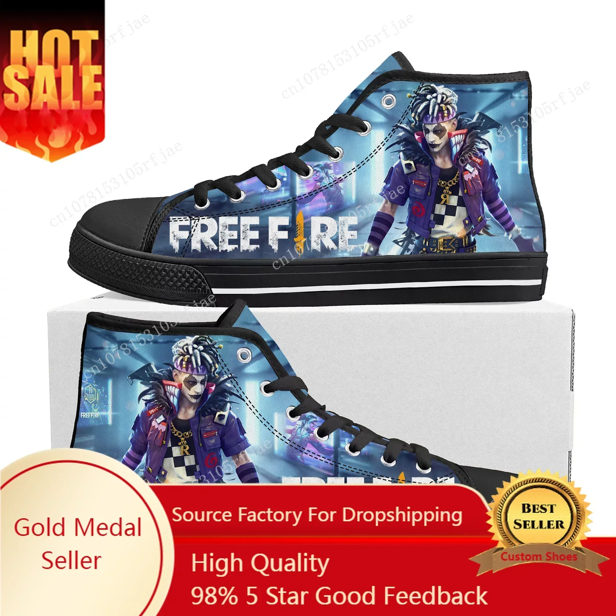 

Garena Free Fire High Top Sneakers Cartoon Game Men Women Teenager High Quality Canvas Sneaker Fashion Custom Built Couple Shoes