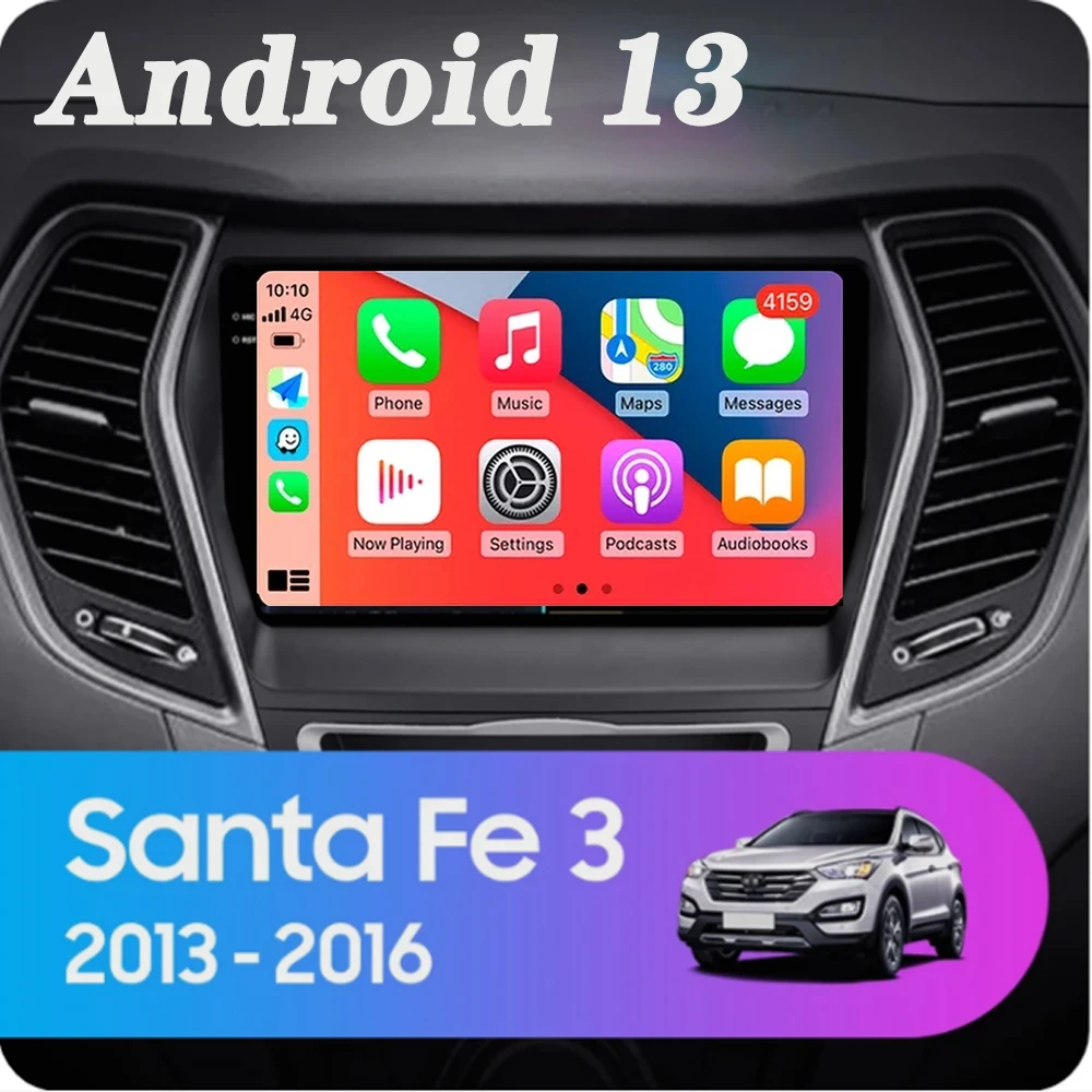 

Для Hyundai Santa Fe 3 Grand IX45 2012-2017 Android 13 Carplay Автомобильный радиоприемник Навигация GPS Мультимедийный плеер WiFi + 4G Стерео видео