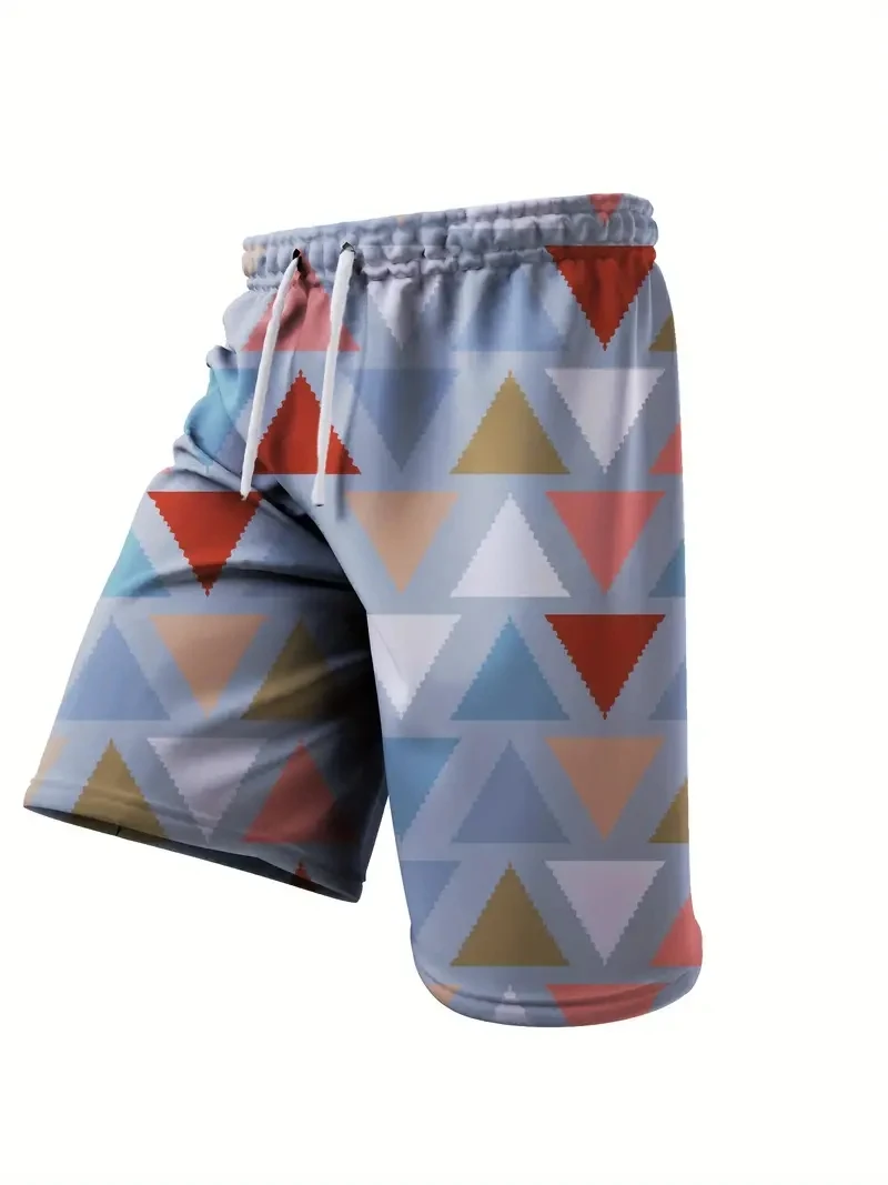 Men's Beach Pants Triangle Mosaic 3D Printed Shorts Men's Summer Breathable Shorts Fitness Street Shorts Men's Ropa Hombre