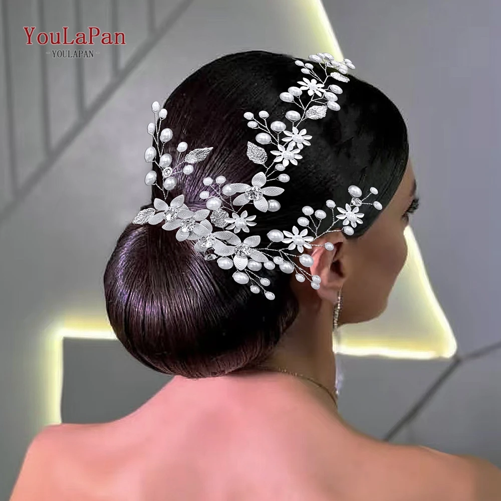 Youlapan casamento noiva bandana elegante pérola liga flor headwear dama de honra artesanal festa jóias de cabelo hp926