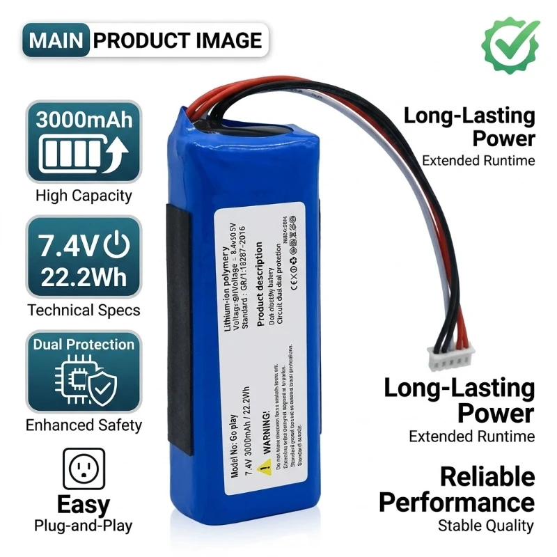 3000mAh 7.4v Suitable for JBL for Harman Kardon GoPlay Wireless Bluetooth Speaker Battery Large Capacity Rechargeable Battery
