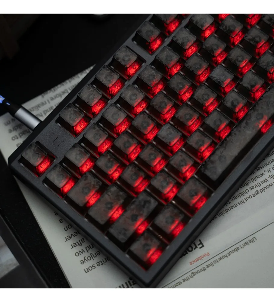 Carbon fiber pattern keycap side engraved light transmission adaptation EV63 from Ace68 made68ATK front X87