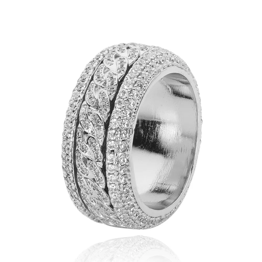 

Y Rotating Cuban Full Diamond Ring for Men, European, American Hip Hop Trendy Zircon Diamond