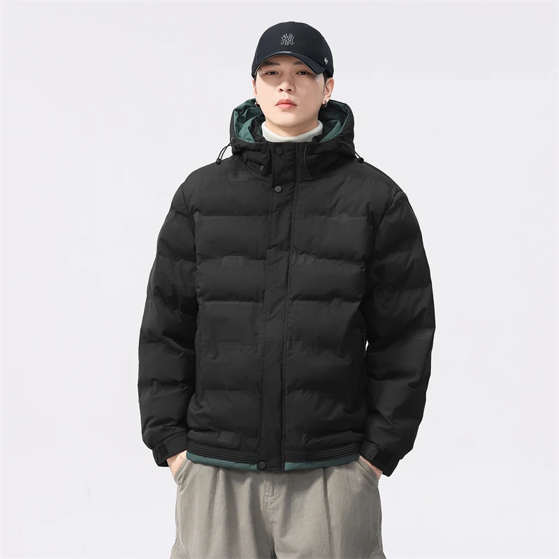 Winter New Men's Casual Warm Thickened Protective Windproof Coat Fashionable Simple And Detachable Hooded Jacket Solid Color Top