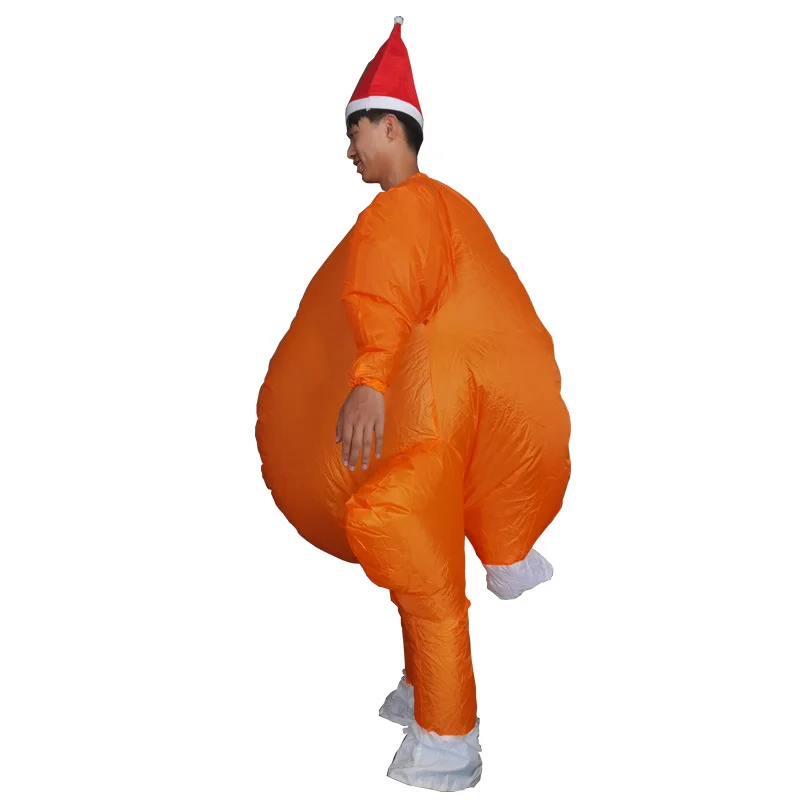 Inflatable turkey costume with Christmas hat, funny jumpsuit costume for Thanksgiving themed party