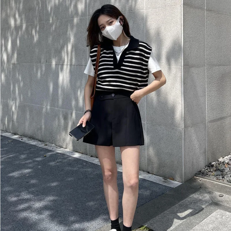 ショーツ女性オフィスルック夏通気性エンパイア原宿入札インボトムスタイリッシュなストリート韓国ルーズオールマッチズボン