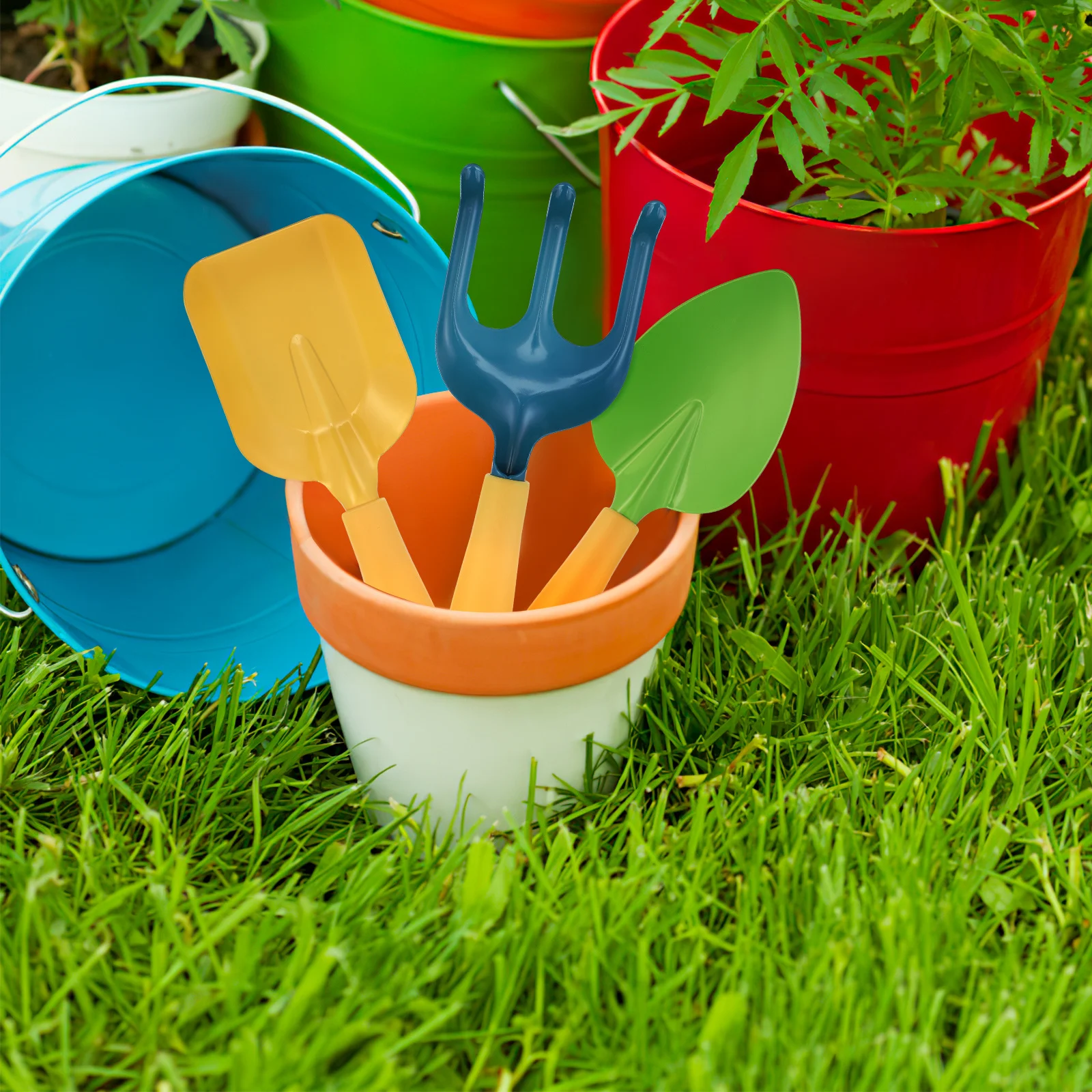 

1 Set Kids Gardening Tools Toddler Garden Set With Shovel Rake Watering Can For Children Outdoor Planting Lightweight Pp Metal