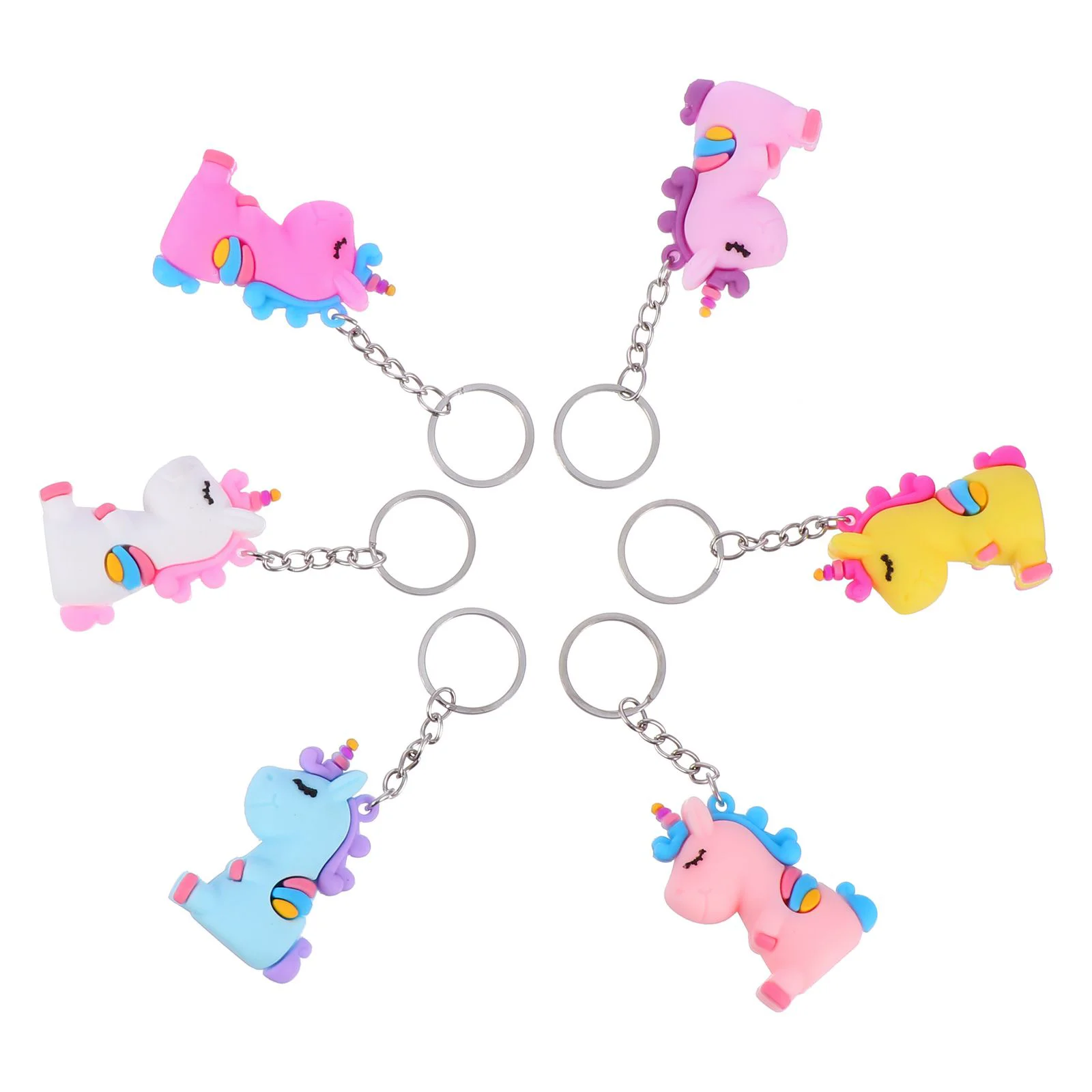 

6 Pcs Unicorn Keychain Pendant Holder Ring Wallet Bag Accessory Keychains Pvc Rings High-quality
