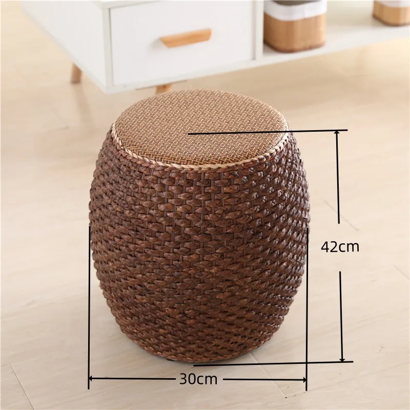 Round Wicker Ottoman Footstool Rattan Stool Floor Accent Seating Home Decor Piece for The Contemporary Home Balcony Garden