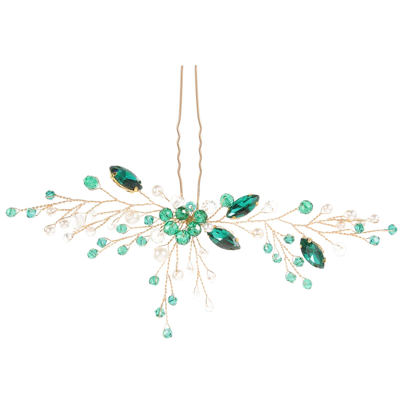 

Emerald Green Rhinestone U Shape Hairpin Bridal Wedding Bridesmaid Handmade Hair Accessories Crystal Decorative Durable Elegant