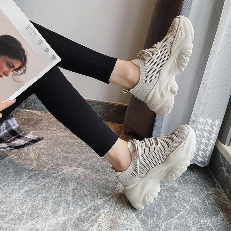 Summer New Ins Fly - knitted Shoes, Mesh - ventilated Dad Shoes, Women's Casual Sports Shoes view 4