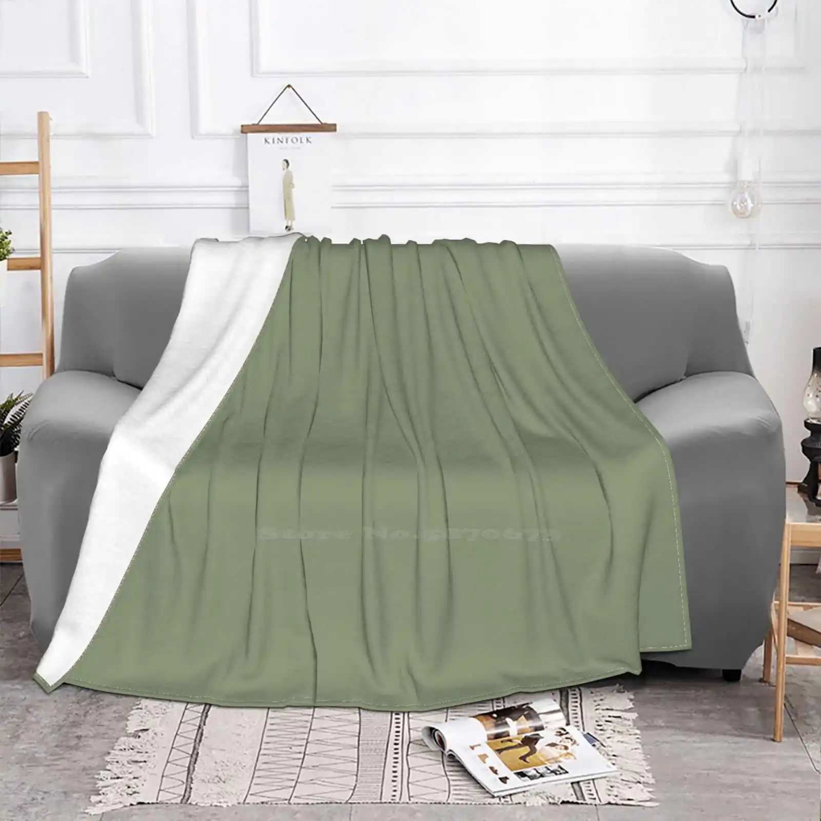 Sage New Selling Custom Print Flannel Soft Blanket Sage Desert Green Army Green Solid Colored Single Colored Olive Drab Olive