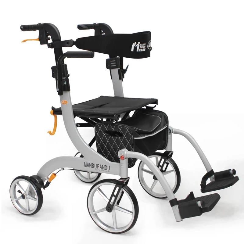 

The elderly walker and four-wheel rollator can sit in an aluminum alloy shopping cart and fold lightly