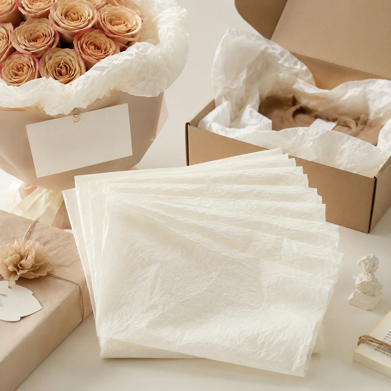 Creamy White Thin Snow Pear Tissue Paper, 27.5 x 20 Inches (20 Sheets/Pack), Premium Wrapping Paper for Gift Box Lining, Floral