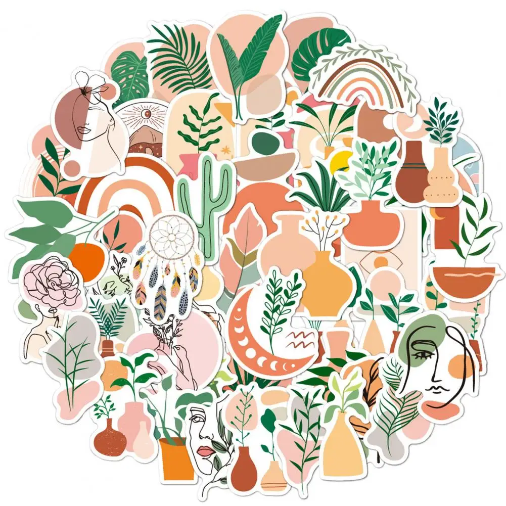 Pegatinas de papelería para piezas, pegatinas de dibujos animados de arte bohemio, impermeables, para ordenador portátil, equipaje, monopatín, teléfono y maleta, 50 Uds.