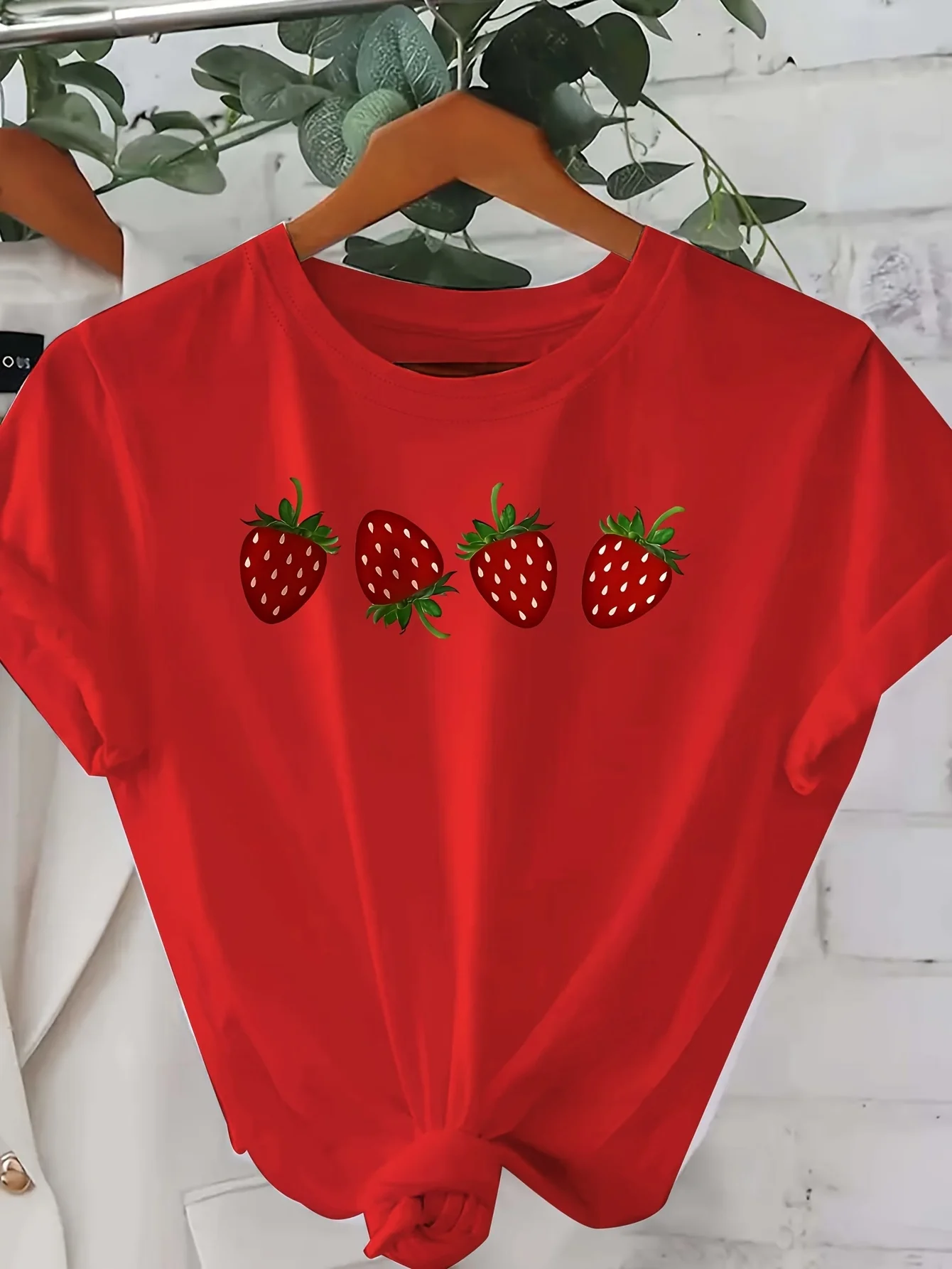 T-shirt graphique fraise pour femmes – Haut décontracté à manches courtes et col rond pour le printemps et l'été