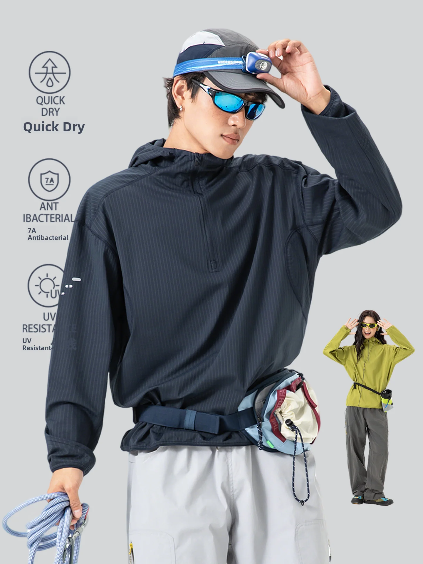 Outdoor Moisture-Wicking Quick-Dry Hooded Long Sleeve T-Shirt Unisex Cycling Hiking Climbing Base Layer Shirt Top