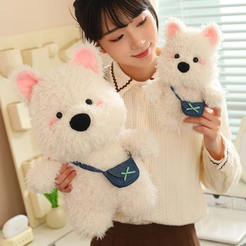 Kawaii Cartoon Crossbody Bag Long Hair White West Highland Plush Doll Super Soft Dog Plush Toy For Boys And Girls Birthday Gift