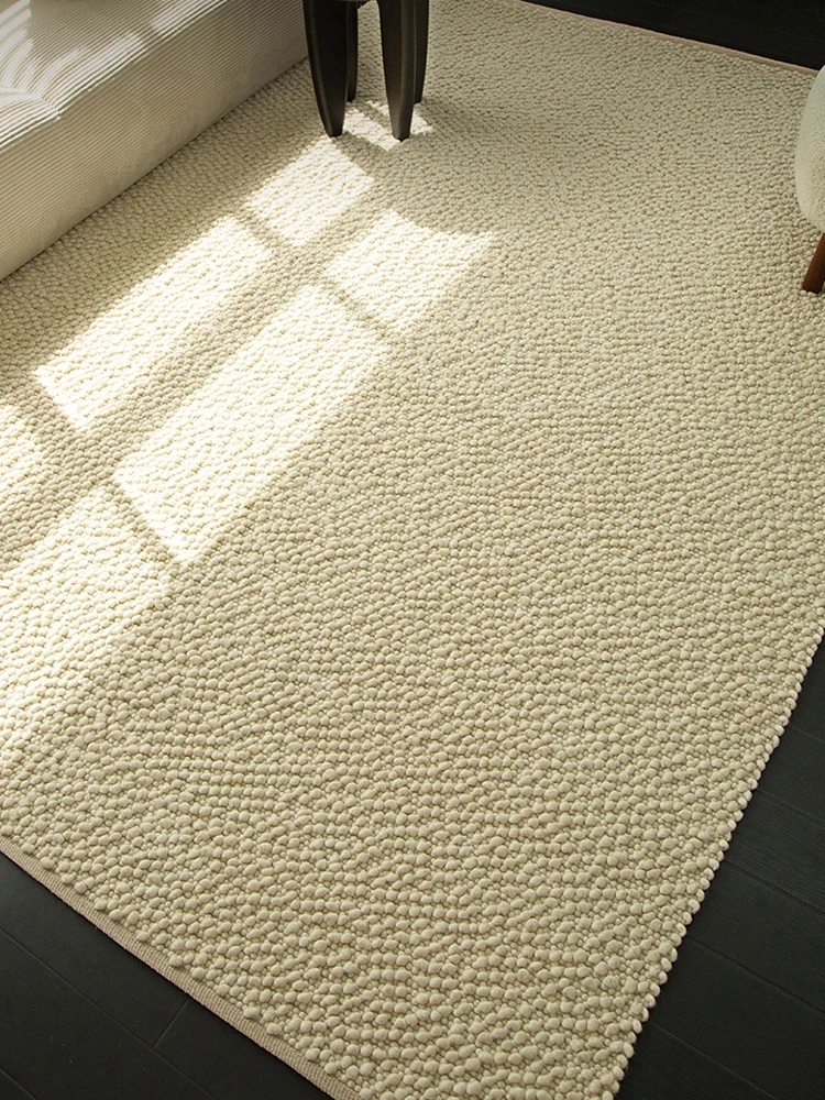 Solid Color Wool Carpet Living Room Handmade Large Home Rug Modern Luxury Villa Bedroom Rugs and Carpet Beige