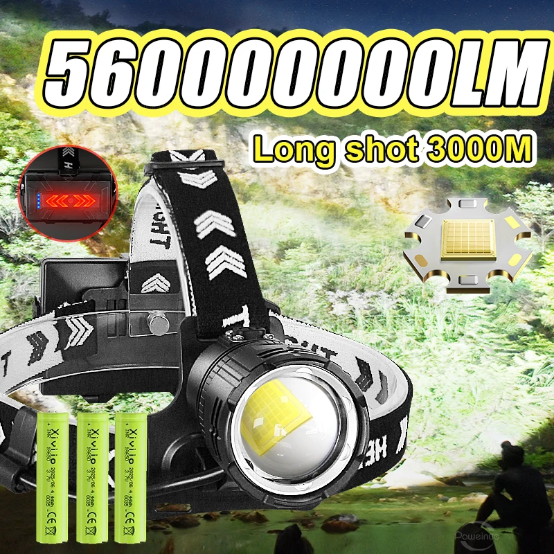 

Новинка 2026: Мощный светодиодный налобный фонарь XHP360, 56000000 лм, суперяркий, для рыбалки и охоты