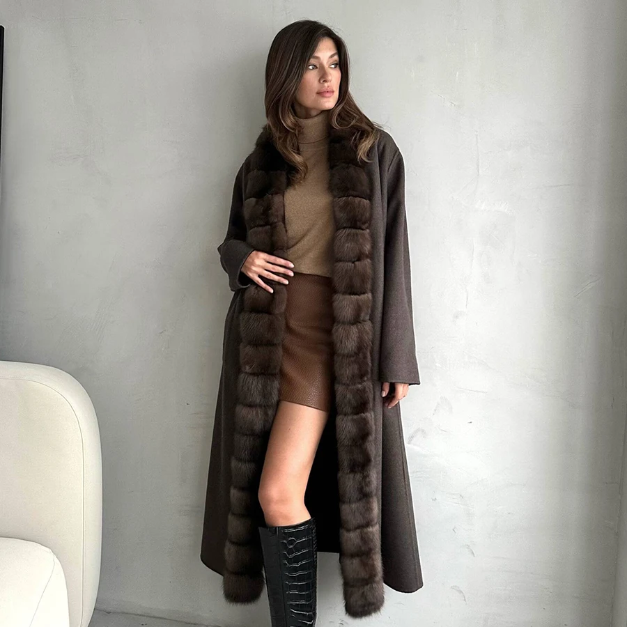 Woolen Coats Woman Natural Fox Fur Collar Warm Wool Coat For Women Winter 2024 New Outerwear