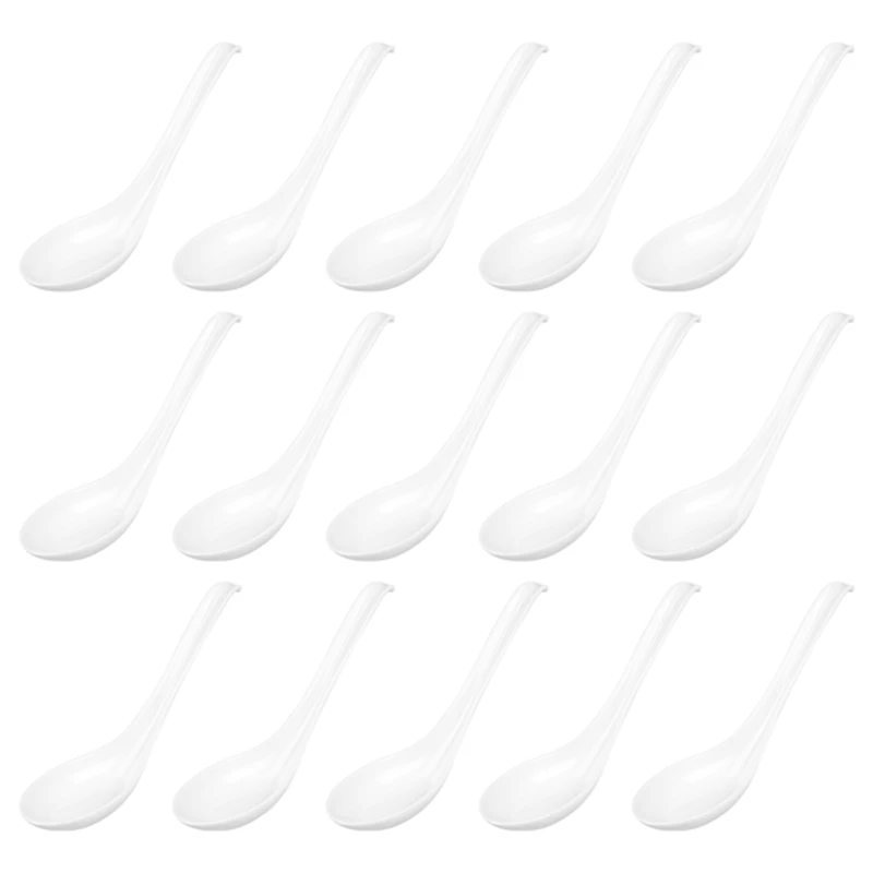 ملعقة بلاستيكية ملاعق شوربة، 15 قطعة ملاعق على الطراز الياباني ملاعق أرز ملاعق شوربة آسيوية صينية بمقبض طويل للمطاعم