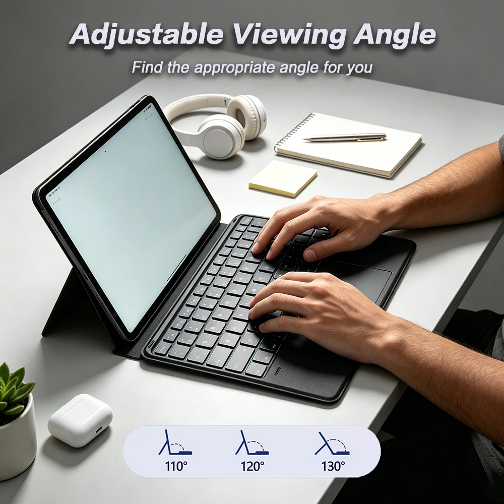 Portable Bluetooth Wireless Touchpad Keyboard with Foldable Leather Holder,Rechargeable 7 Color Backlit Keypad for Window/Mac OS
