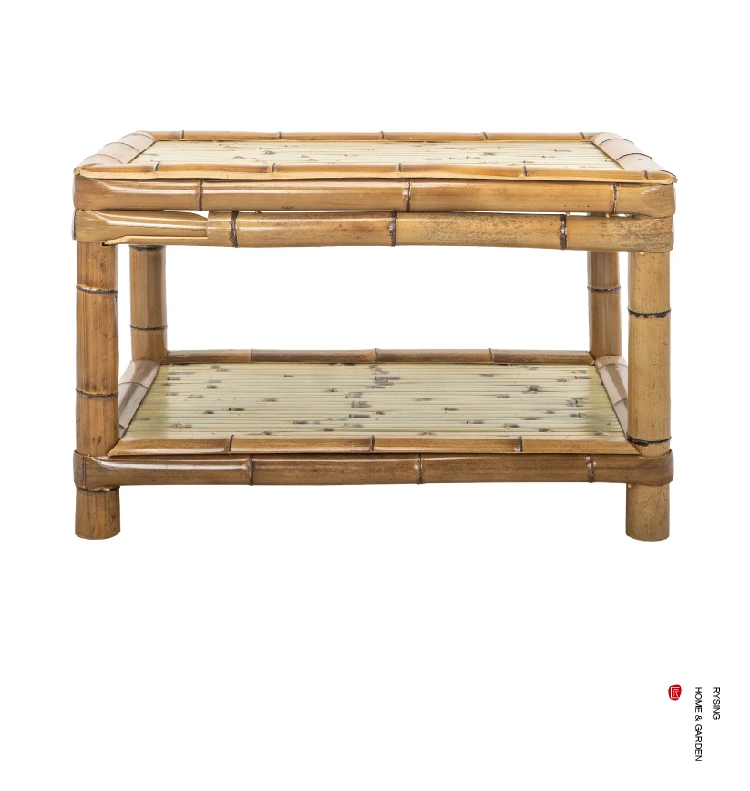 Outdoor courtyard garden decoration, Chinese style bamboo small coffee table, balcony, bamboo chair, landscaping, old objects