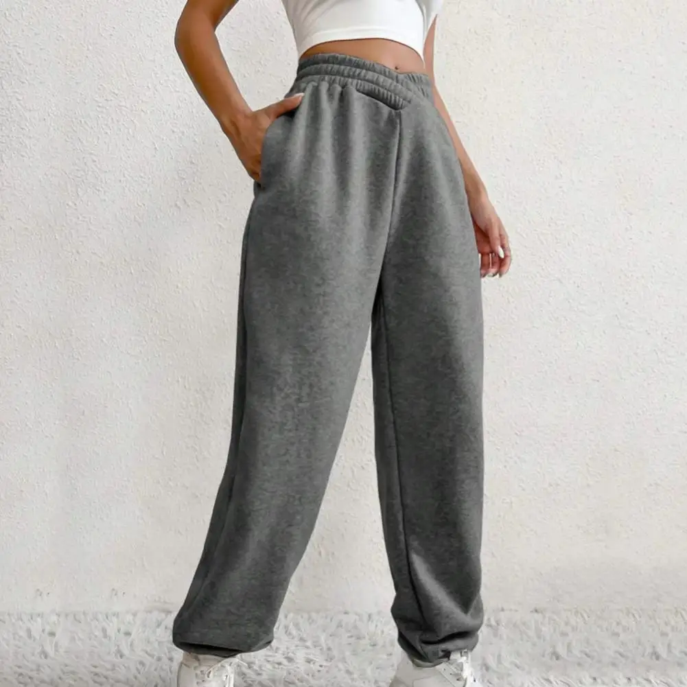 Women Fall Winter Pants High Elastic Waist Thick Pants Loose Warm Ankle-banded Sports Jogging Long Trousers Sweatpants