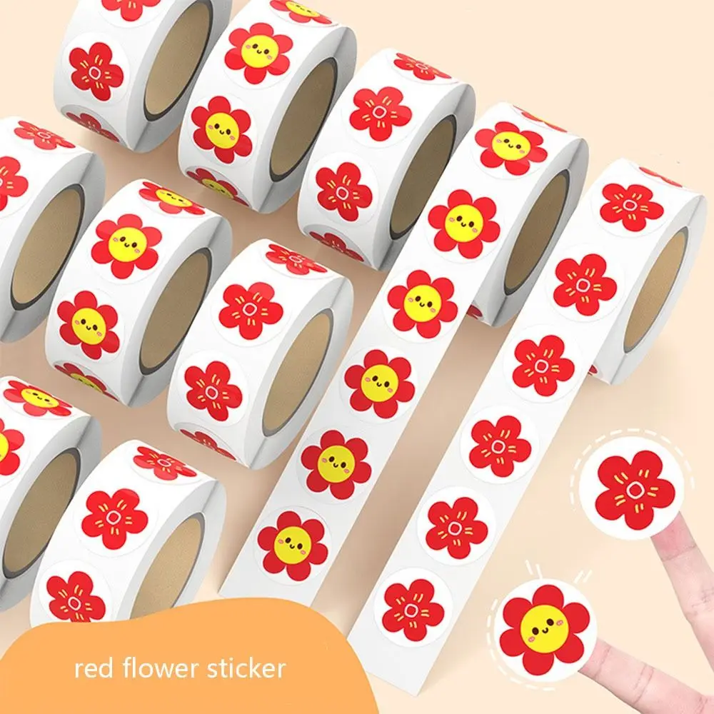 500pcs/roll Teacher Praise Little Red Flower Sticker Envelope Decoration Sticker Cute Face Stickers Handmade Crafts