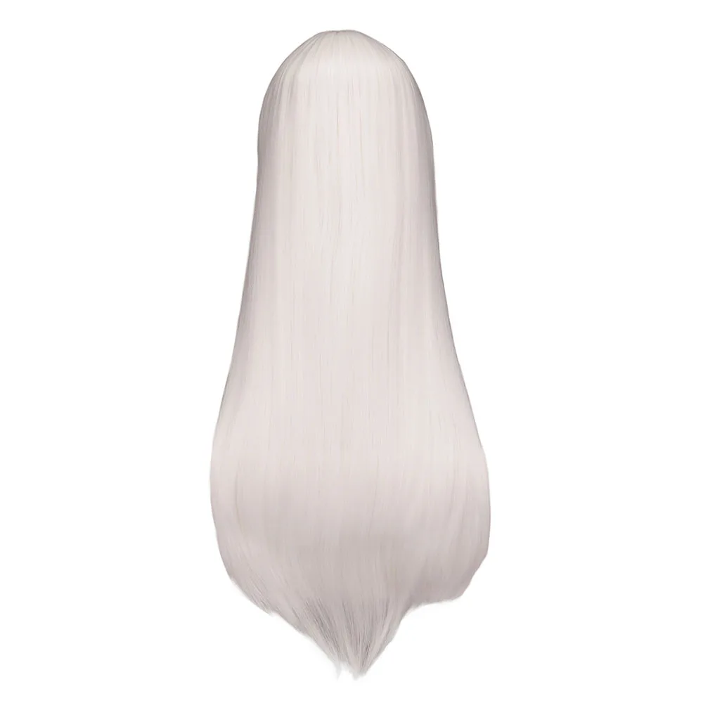 QQXCAIW Косплей 80 см длинные белые парики из синтетических волос Хэллоуин аниме костюм длинный прямой термостойкий парик белого цвета
