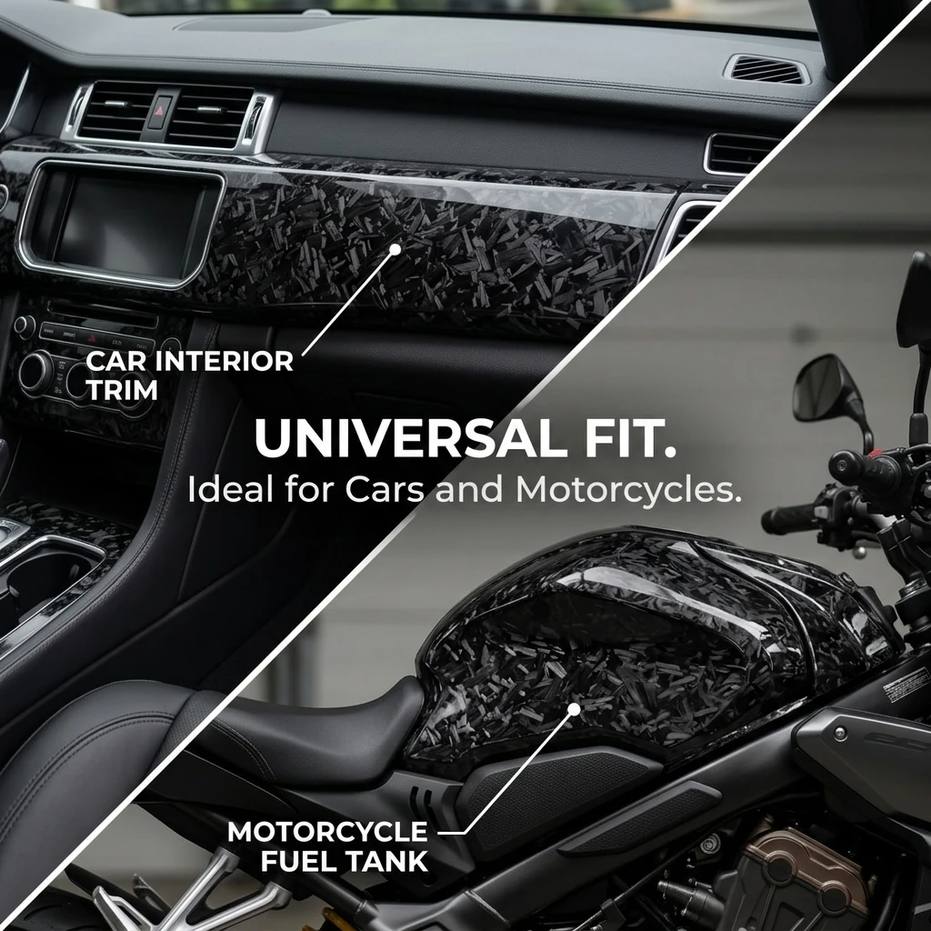 Universal Forged Carbon Fiber Vinyl Wrap Glossy Self-Adhesive Anti-UV Film for Car Interior Motorcycle Fuel Tank Decor Sticker