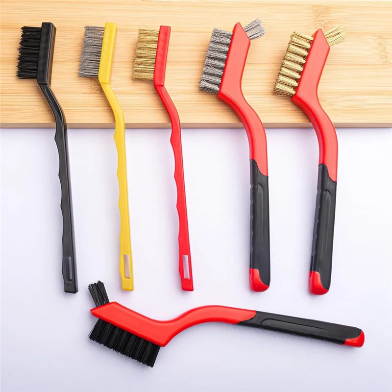 SEWS-Wire Brush Set 6Pcs, Stainless Steel/Brass/Nylon/Bristle Brushes For Cleaning Rust, Scrub Removal Paint And Grout