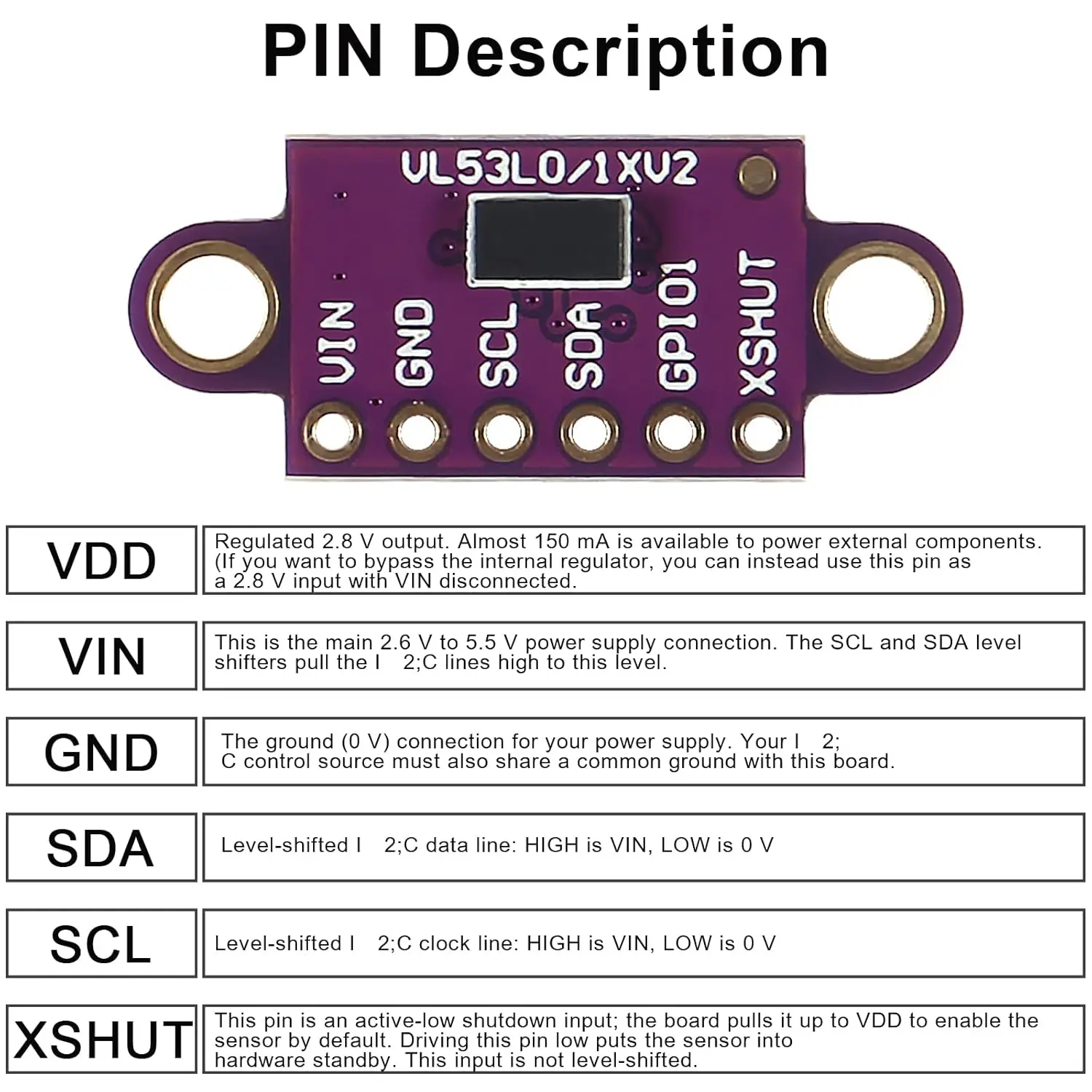 VL53L0X Laserowy czujnik pomiaru odległości w czasie lotu (ToF) 940nm GY-VL53L0XV2 Laserowy moduł pomiaru odległości lotu I2C IIC