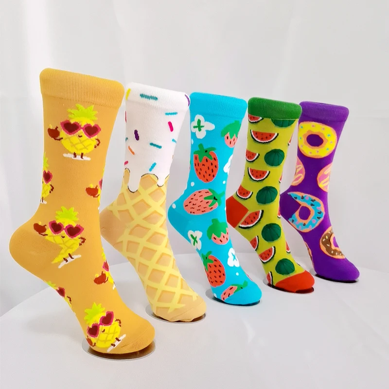 Fun Happy Colorful Socks Women Spring Fashion Cute Cartoon Sloth Giraffe Flamingo Bear Rainbow Mushroom Pattern Girl Stockings