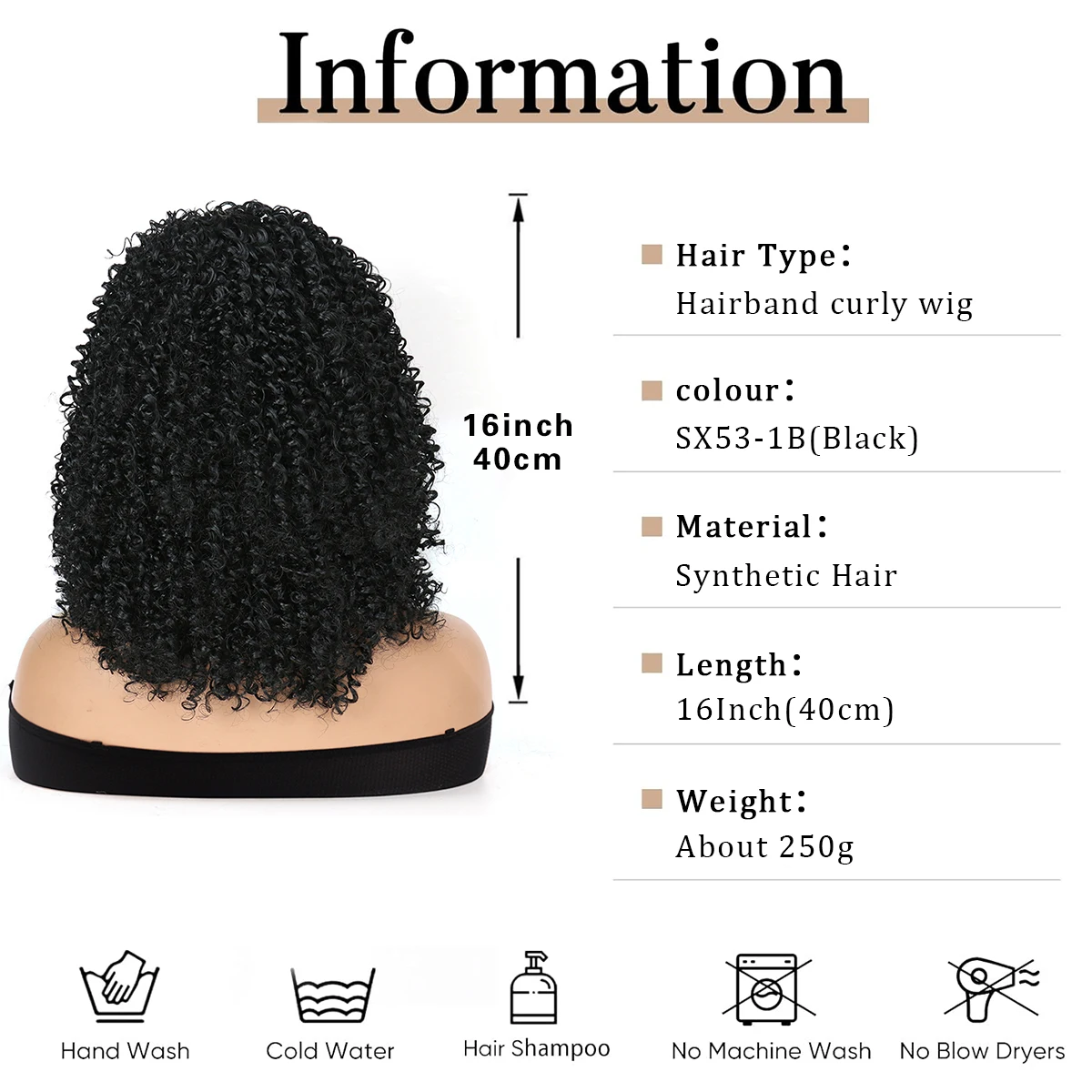 HeadBand synthetic Wig Curly Wig Front Wigs for Black Women Curly Machine Made Wigs Natural Color(16\