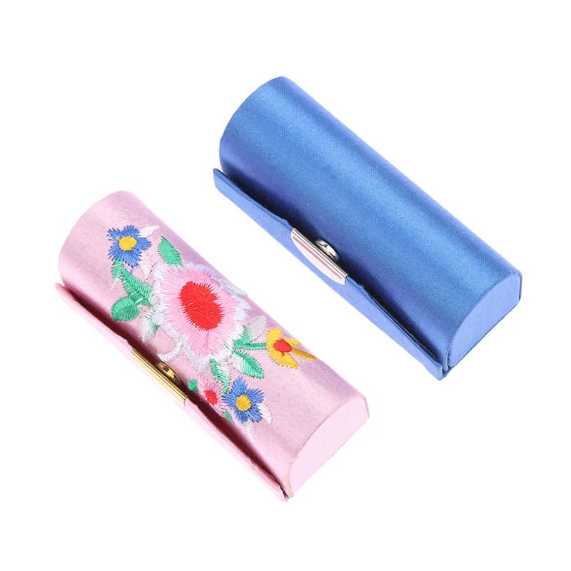 Estuche de almacenamiento de brillo de labios para mujer, estuche de lápiz labial Jacquard de flores, caja de joyería individual, bolsas de cosméticos con espejo, caja de almacenamiento de maquillaje