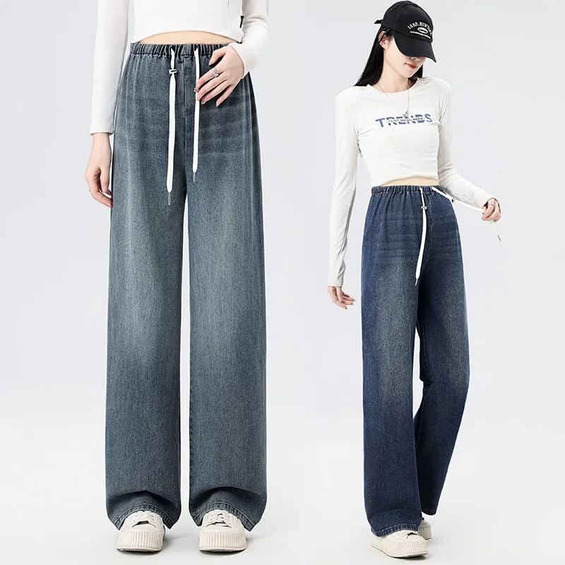 Autumn Spring Fashion Denim Maternity Straight Jeans Wide Leg Loose Belly Pants Clothes for Pregnant Women Street Pregnancy