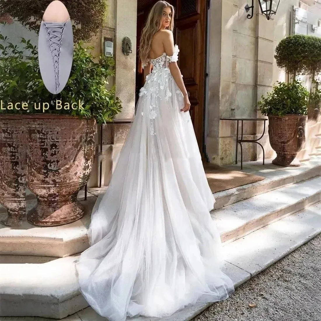 

Formal Occasions Wear European and American New High Slit off-Shoulder Wedding Dress White Design Sense Graceful